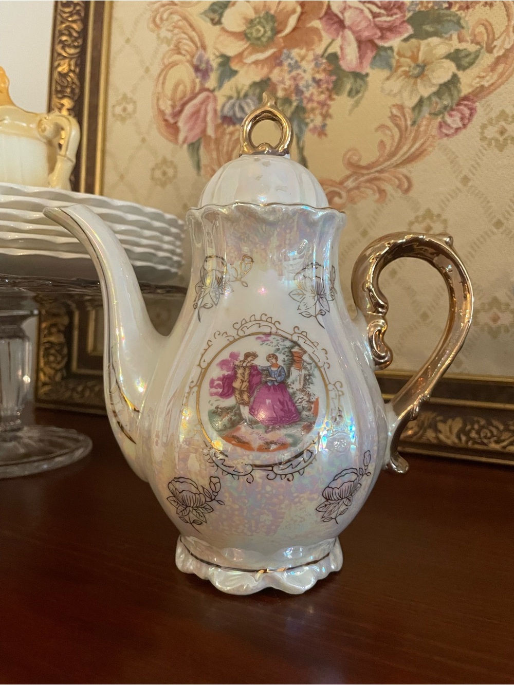 Vintage Ornate Cream and Gold Porcelain Musical Teapot - Elegant Home Art
